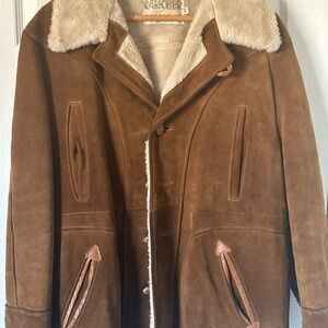 Schott NYC Brown Trench Coat with Shearling Collar